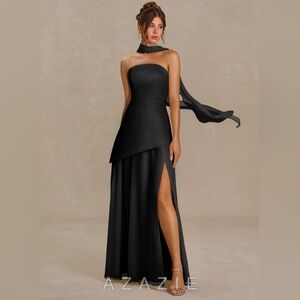 Azazie Alma Black Strapless Evening Dress